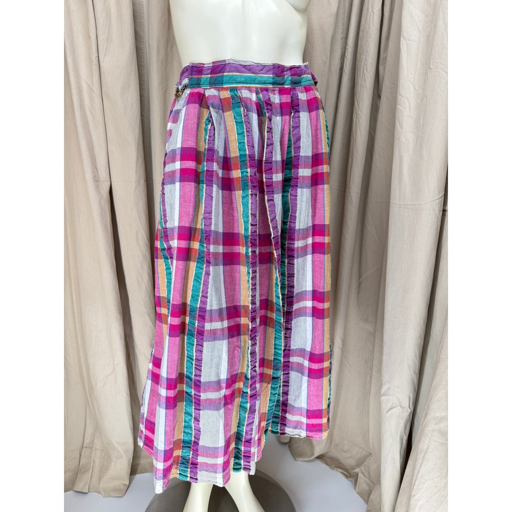 Vintage Portobello Colorful Madras Plaid Cotton Midi Skirt Size 18